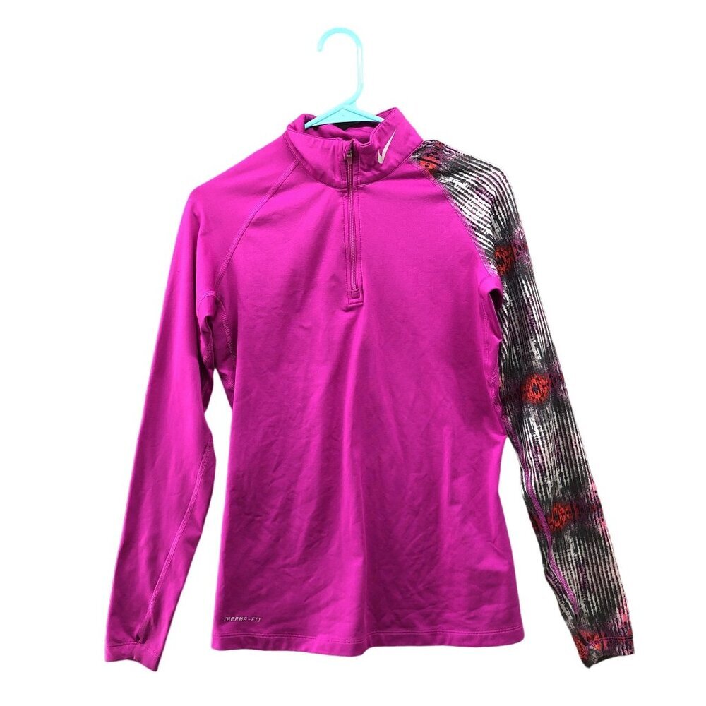 Nike Pro Combat 1/4 Zip Pullover Womens M Therma Fit Dri-Fit Pink Long Sleeve